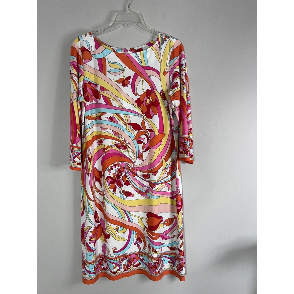 London Times Women 12 Retro Psychedelic Floral Sheath Dress 3/4 Sleeve T2595M-TX